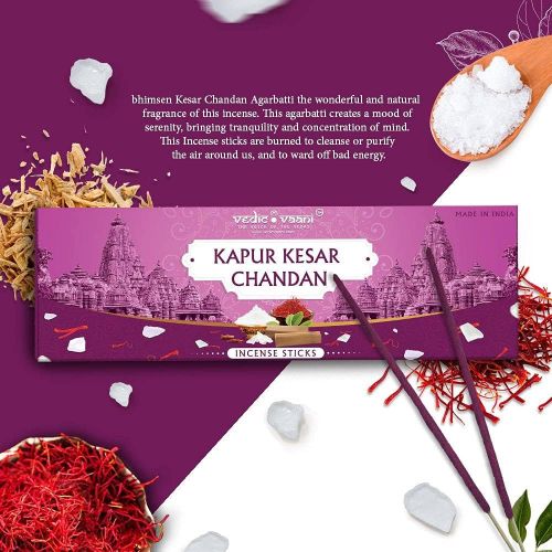  인센스스틱 Vedic Vaani Natural Aromatic Kapur Kesar Chandan Fragrance Incense Sticks Agarbattis (100 Grams)