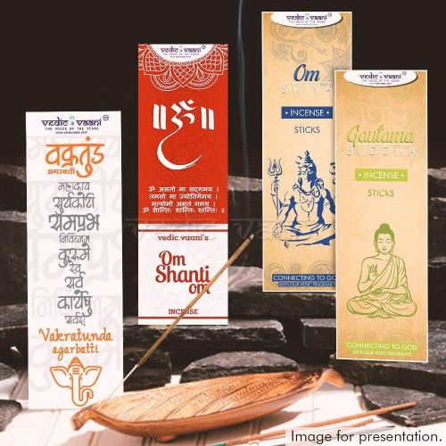 인센스스틱 Vedic Vaani Aromatic Meditation Sadhana Agarbatti Collection of Om Shiva, Gautama Buddha, Om Shanti Om & Vakratunda Incense Sticks for Yoga, Meditation, Home, Office and Temple (25