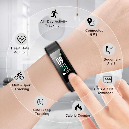  VeeEx Fitness Tracker, Bluetooth 4.0 Smart Bracelet with 0.96”OLED Color Screen and IP67 Waterproof Heart Rate Monitor, Pedometer, Sleeping & GPS Tracking for Android & iOS Smart P