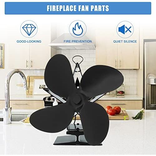  Veemoon Fireplace Fan Replacement Blades Heat Powered Warm Wood Stove Efficient Fireplace Fan Low Noise 4 Blades for Christmas Winter Holiday