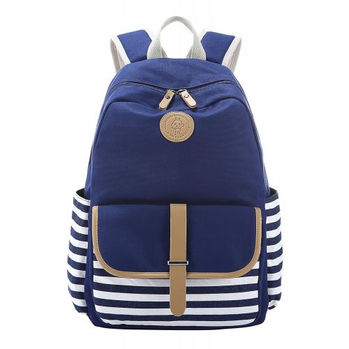  Veenajo Casual Lightweight Canvas School Backpack Laptop Bag Shoulder Daypack Handbag Navy