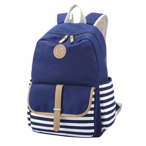  Veenajo Casual Lightweight Canvas School Backpack Laptop Bag Shoulder Daypack Handbag Navy