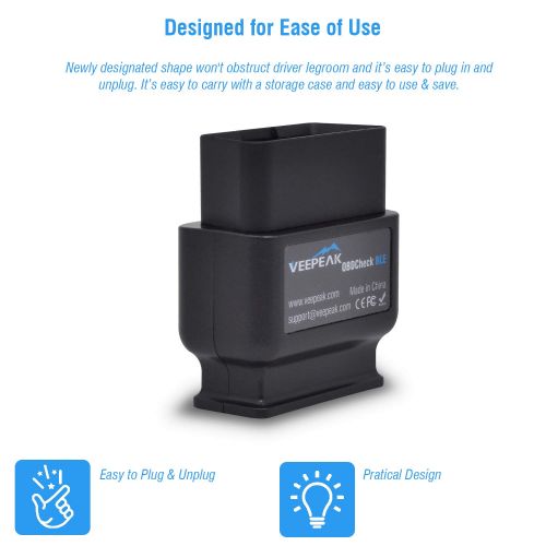  Veepeak OBDCheck BLE OBD2 Bluetooth Scanner Auto OBD II Diagnostic Scan Tool for iOS & Android, Bluetooth 4.0 Car Check Engine Light Code Reader Supports Torque, OBD Fusion app