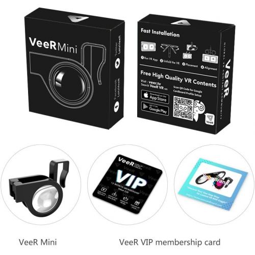  [아마존베스트]Updated VeeRMini VRGoggles - Foldable Virtual Reality 3D Viewer Glasses with HD Lens for Android and iOS Smartphones, Black