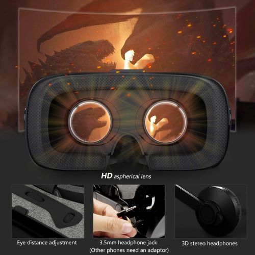  VeeR Falcon VR Headset, Eye Protected Virtual Reality Goggles 3D Glasses Headset for VR Videos, Games, Movies, Compatible with 4.7 to 6.3 inches iOSAndroid Smartphones with Contro