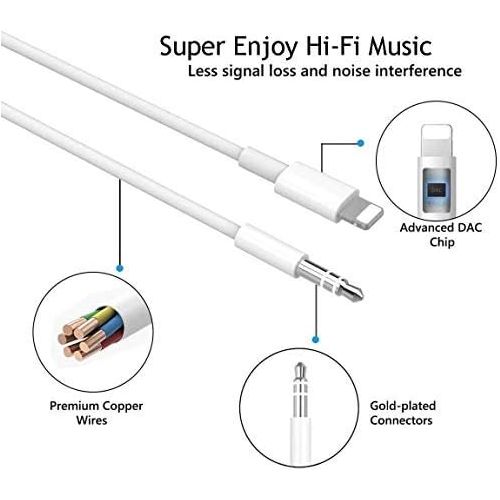  iPhone Aux Cord for Car, Apple MFi Certified Veetone Lightning to 3.5 mm Headphone Jack Adapter Male Aux Stereo Audio Cable Compatible with iPhone 13 13 Pro 12 11 SE 2020 XS XR X 8