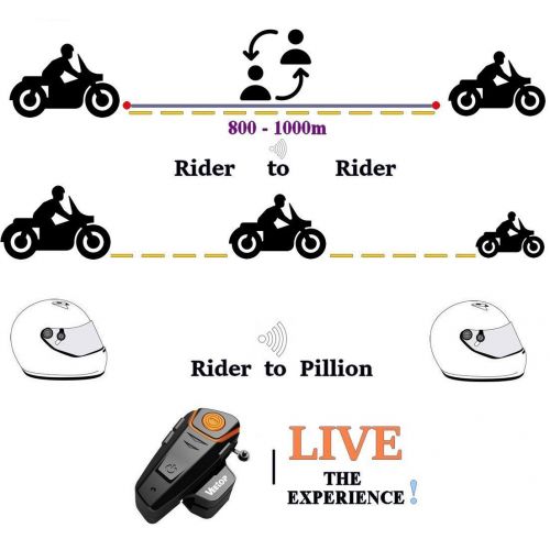  Bluetooth Motorcycle Helmet Headset Intercom, Veetop 1000M Water Resistant 2 or 3 Riders Bluetooth Motorcycle Motorbike Communication System for GPS/Walkie-Talkie, Hands Free & FM