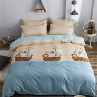 Vefadisa Sea Boat Printed Children Quilt Cover Sets-4pcs Bedding Set Twin- 1 Comforter Cover 2 Pillow Cases 1 Flat Sheet with Zipper Closure-Soft Breathable Cotton Printed Duvet Se