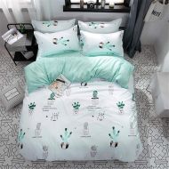 Vefadisa Green Cactus Comforter Cover Sets Twin-4pcs Quilt Cover Set- 1 Duvet Cover 2 Pillow Sham 1 Flat Sheet with Zipper Closure-Soft Breathable Cotton Printed Bedding Sheet Sets