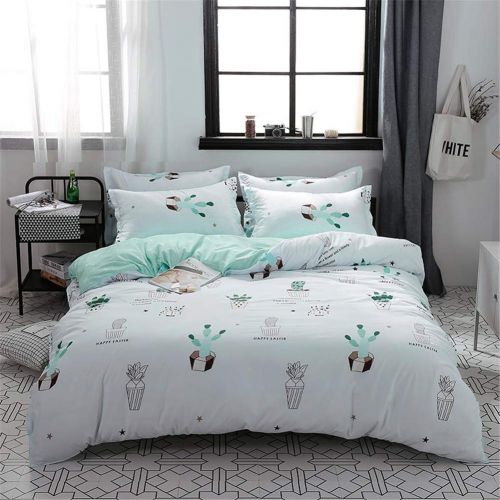  Vefadisa Green Cactus Comforter Cover Sets Twin-4pcs Quilt Cover Set- 1 Duvet Cover 2 Pillow Sham 1 Flat Sheet with Zipper Closure-Soft Breathable Cotton Printed Bedding Sheet Sets