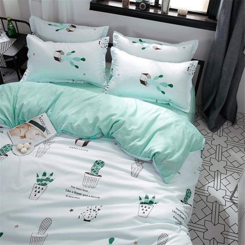  Vefadisa Green Cactus Comforter Cover Sets Twin-4pcs Quilt Cover Set- 1 Duvet Cover 2 Pillow Sham 1 Flat Sheet with Zipper Closure-Soft Breathable Cotton Printed Bedding Sheet Sets