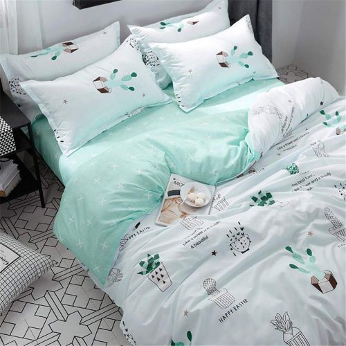  Vefadisa Green Cactus Comforter Cover Sets Twin-4pcs Quilt Cover Set- 1 Duvet Cover 2 Pillow Sham 1 Flat Sheet with Zipper Closure-Soft Breathable Cotton Printed Bedding Sheet Sets