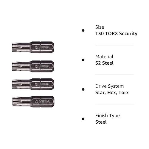  VEGA T30 TORX Security Bits. Professional Grade ¼ Inch Hex Shank TORX T-30 S2 Steel 1