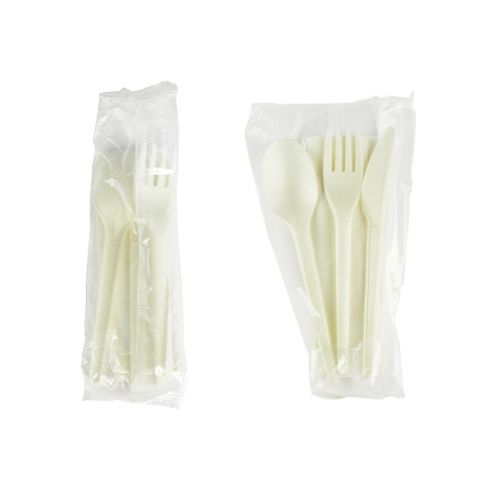  Vegware VW-KFSWN Compostable Cutlery kit (6.5in Knife, Fork, Spoon & Napkin in a bio Film) (Case of 250)