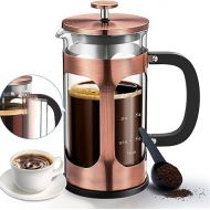 Veken French Press Plunger Coffee Maker Cafetiere, Double Wall Heat Resistant Borosilicate Glass Coffee Press,Cold Brew Coffee Pot for Kitchen and Gifts, Dishwasher Safe, Copper (27 Ounce/800 ml)