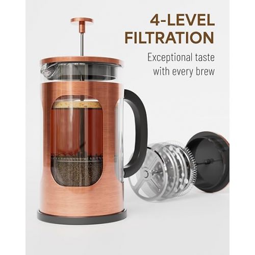  Veken French Press Plunger Coffee Maker Cafetiere, Double Wall Heat Resistant Borosilicate Glass Coffee Press,Cold Brew Coffee Pot for Kitchen and Gifts, Dishwasher Safe, Copper (27 Ounce/800 ml)