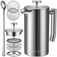 [아마존 핫딜] [아마존핫딜]Veken French Press Double-Wall 18/10 Stainless Steel Coffee & Tea Maker, Multi-Screen System, 2 Extra Filters Included, Rust-Free, Dishwasher Safe, (1L)