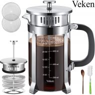 [아마존 핫딜] Veken French Press Coffer Tea Maker (34 oz), 304 Stainless Steel Coffee Press with 4 Level Filtration System, Thickened Heat Resistant Borosilicate Glass, Silver