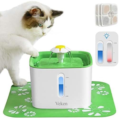  [아마존 핫딜] Veken Cat Water Fountain, 2.5L Automatic Pet Water Fountain Dog Water Dispenser with 3 Replacement Filters 1 Silicone Mat for Cats and Small to Medium Dogs