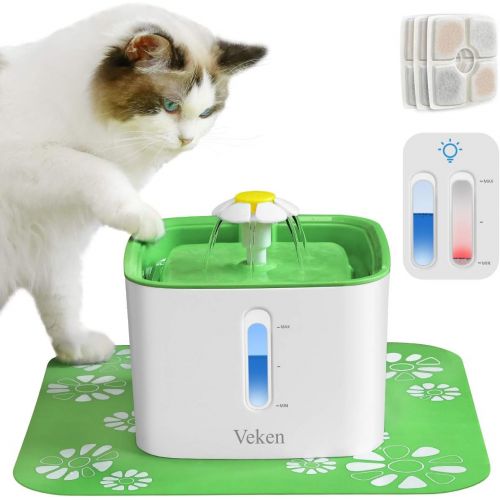  [아마존 핫딜] Veken Cat Water Fountain, 2.5L Automatic Pet Water Fountain Dog Water Dispenser with 3 Replacement Filters 1 Silicone Mat for Cats and Small to Medium Dogs