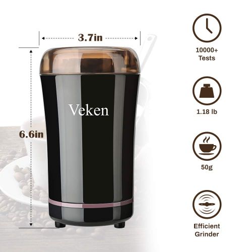  Veken Coffee Grinder Electric Spice & Nut Grinder with Stainless Steel Blade, Detachable Power Cord Coffee Bean Grinder for Coffee Grounds, Grains, 12 Cups (black)