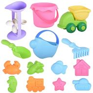 Veken Beach Sand Toys Set for Kids Toddlers, BPA Free Eco-Friendly TPE Material Soft Sandbox Toys Bucket, Trucks, Sand Wheel, Shovels, Rakes 14 Pieces Sand Molds
