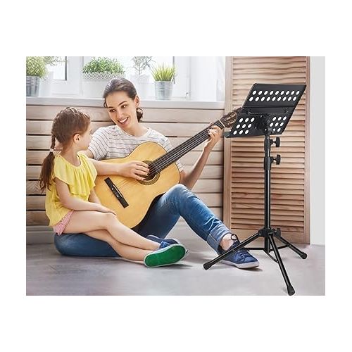  Vekkia Sheet Music Stand-Metal Professional Portable Perforated Music Stand with Carrying Bag,Folding Adjustable Music Holder,Super Sturdy suitable for Instrumental Performance & Band & Travel