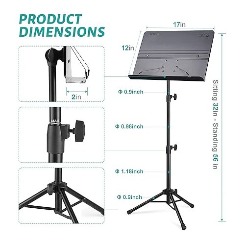  Vekkia Sheet Music Stand-Professional Portable Music Stand with Carrying Bag,Folding Adjustable Music Holder,Super Sturdy suitable for Instrumental Performance & Band & Travel