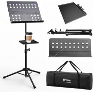 Vekkia Sheet Music Stand Professional Portable Music Stand with Clamp-on Tray & Carrying Bag,Folding Adjustable Music Holder,Super Sturdy suitable for Instrumental Performance & Band & Travel