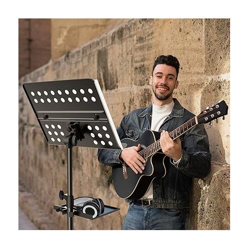  Vekkia Sheet Music Stand Professional Portable Music Stand with Clamp-on Tray & Carrying Bag,Folding Adjustable Music Holder,Super Sturdy suitable for Instrumental Performance & Band & Travel