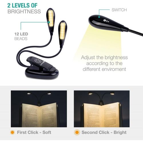  [아마존핫딜][아마존 핫딜] LuminoLite Rechargeable 12 LED Eye-Care Warm Book Light, Clip On Bed Reading Light, Music Stand Lamp, 2 Brightness. Perfect for Bookworms, Kids & Music Players.USB Cable Included.