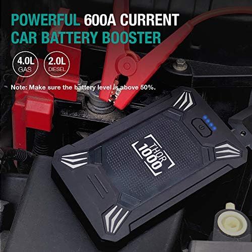  Vekkia Car Battery Jump Starter Portable - 600A Peak Waterproof 12V Portable Battery Booster Pack (up to 4.0L Gas Or 2.0L Diesel Engine) Safe Auto Power Bank with USB Port, Smart Clamps &