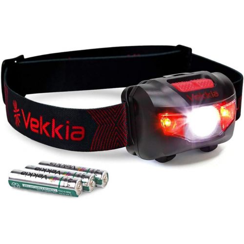  VEKKIA Ultra Bright LED Headlamp - 5 Lighting Modes, White & Red LEDs, Adjustable Strap, IPX6 Water Resistant. Great for Running, Camping, Hiking & More. Batteries Included