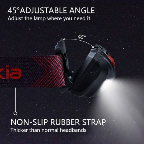  VEKKIA Ultra Bright LED Headlamp - 5 Lighting Modes, White & Red LEDs, Adjustable Strap, IPX6 Water Resistant. Great for Running, Camping, Hiking & More. Batteries Included