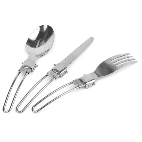  Vektenxi 3 Pieces Folding Cutlery Portable Stainless Steel Spoon Fork Knife with Bag for Outdoor Travel Camping Picnic