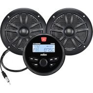 Marine Stereo Speaker Package Bluetooth, MP3 USB AM FM Marine Stereo - 2 x 6.5 Inch Black Speakers, Antenna
