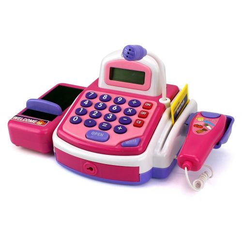  Velocity Toys Pretend Play Electronic Cash Register Toy Realistic Actions and Sounds, Pink
