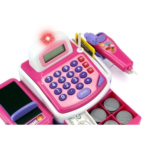 Velocity Toys Pretend Play Electronic Cash Register Toy Realistic Actions and Sounds, Pink