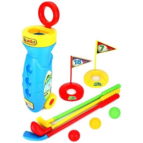  [아마존베스트]Velocity Toys Golf Master Sport Childrens Kids Toy Golf Play Set w/ 3 Balls, 3 Clubs, 2 Practice Holes, 2 Flags