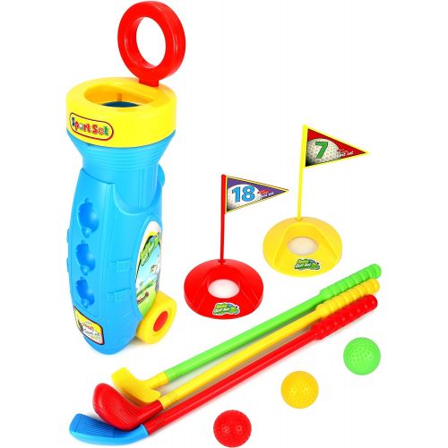  [아마존베스트]Velocity Toys Golf Master Sport Childrens Kids Toy Golf Play Set w/ 3 Balls, 3 Clubs, 2 Practice Holes, 2 Flags