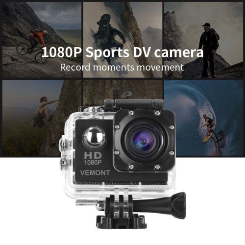  Vemont 1080p 12MP Action Kamera Full HD 2,0 Zoll Bildschirm 30m/98 Fuss Wasserdichte Sports Kamera mit Zubehoer Kits fuer Fahrrad Motorrad Tauchen Schwimmen usw (Schwarz)