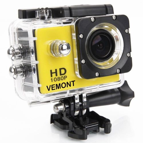  Vemont 1080p 12MP Action Kamera Full HD 2,0 Zoll Bildschirm 30m/98 Fuss Wasserdichte Sports Kamera mit Zubehoer Kits fuer Fahrrad Motorrad Tauchen Schwimmen usw (Schwarz)