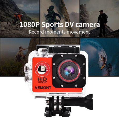  Vemont 1080p 12MP Action Kamera Full HD 2,0 Zoll Bildschirm 30m/98 Fuss Wasserdichte Sports Kamera mit Zubehoer Kits fuer Fahrrad Motorrad Tauchen Schwimmen usw (Schwarz)