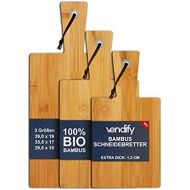 [아마존베스트]vendify Set of 3 Chopping Boards Bamboo with Handle High Quality 3 Sizes / 39 x 19 x 1.3 cm Chopping Board Bread Board Kitchen Board Large Thick Easy Care Antiseptic Wooden Board