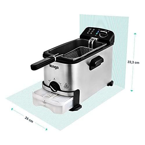  Venga! VG FT 1012 Deep Fryer with Oil Filter Function 2000 Stainless Steel Enamel 3 Litres Black