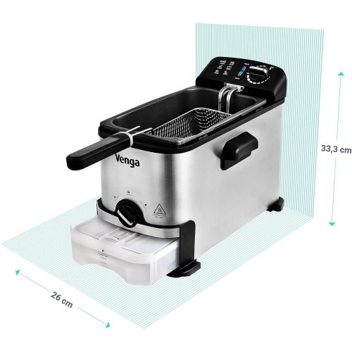  Venga! VG FT 1012 Deep Fryer with Oil Filter Function 2000 Stainless Steel Enamel 3 Litres Black