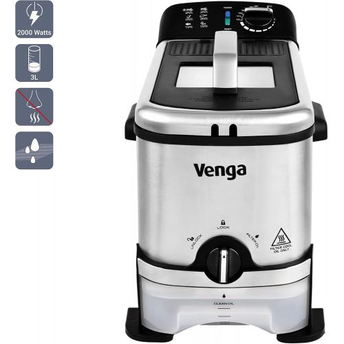  Venga! VG FT 1012 Deep Fryer with Oil Filter Function 2000 Stainless Steel Enamel 3 Litres Black