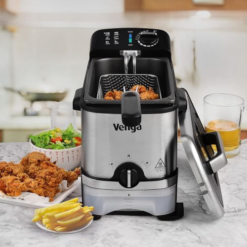  Venga! VG FT 1012 Deep Fryer with Oil Filter Function 2000 Stainless Steel Enamel 3 Litres Black