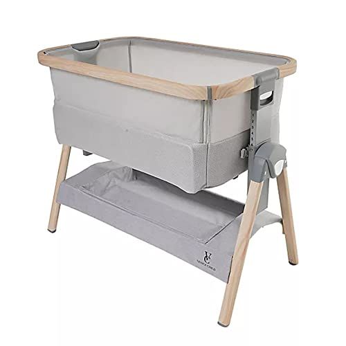  California Dreaming Bedside Crib by VENICE CHILD - Bassinet w/Travel Case, Bamboo Bassinet Sheet, Removable Bamboo Compressed Cotton Mattress, Height Adjustable, Easy Clean - Grey