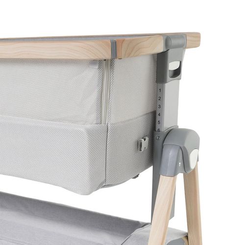  California Dreaming Bedside Crib by VENICE CHILD - Bassinet w/Travel Case, Bamboo Bassinet Sheet, Removable Bamboo Compressed Cotton Mattress, Height Adjustable, Easy Clean - Grey